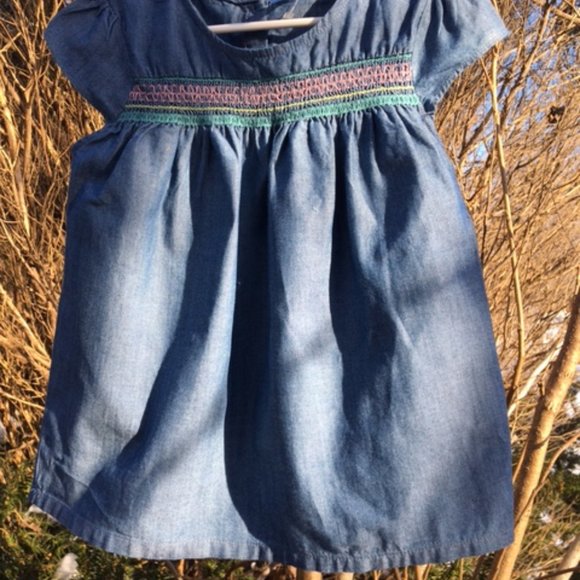 Adorable, European Style, Carter's , Smocked, 100% Cotton Denim , Dress.  6month - Picture 2 of 4